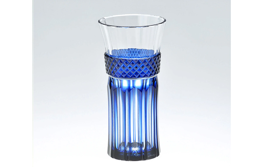 薩摩切子　麦酒器　藍